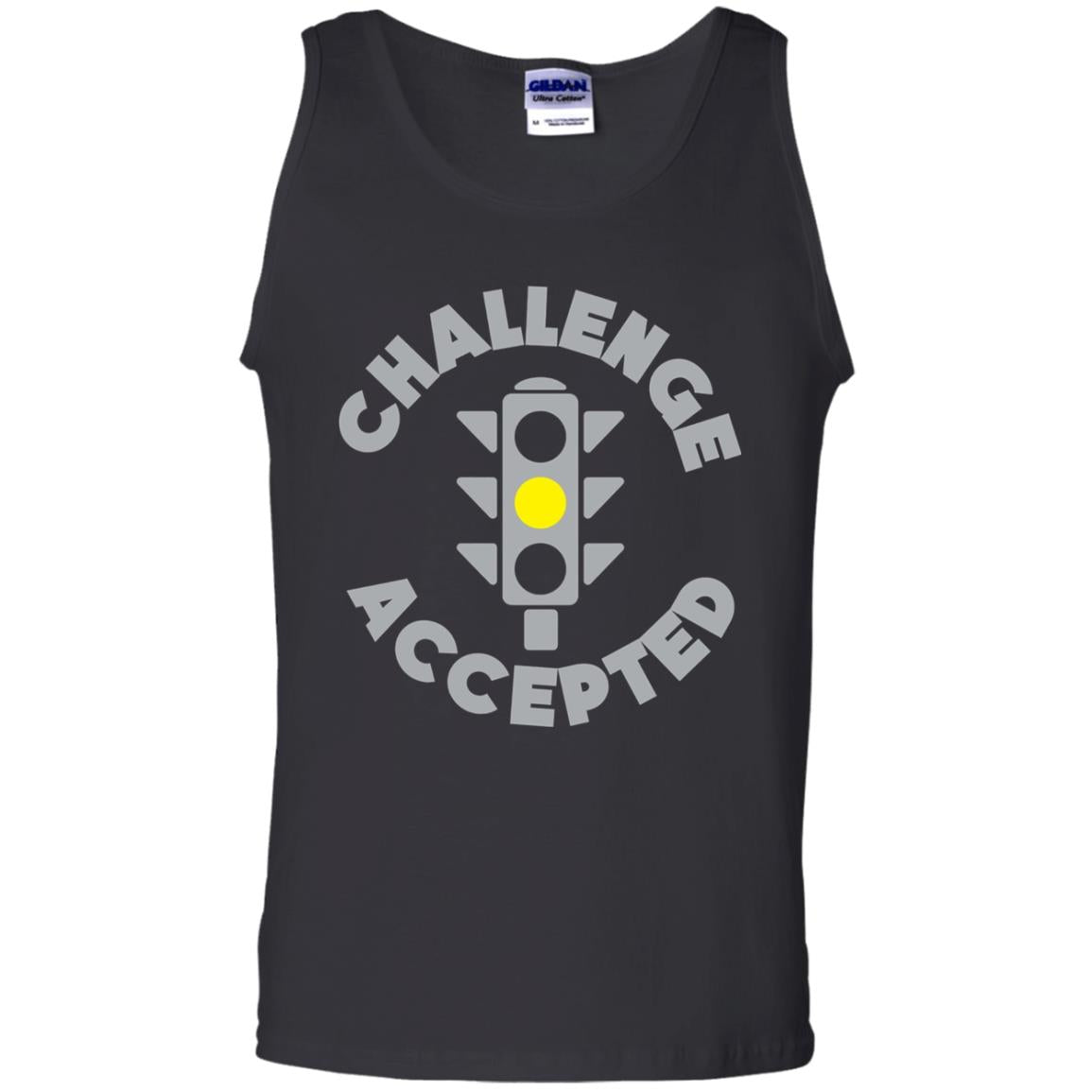 Funny Racing T-shirt Challenge Accepted Yellow Light Car Black