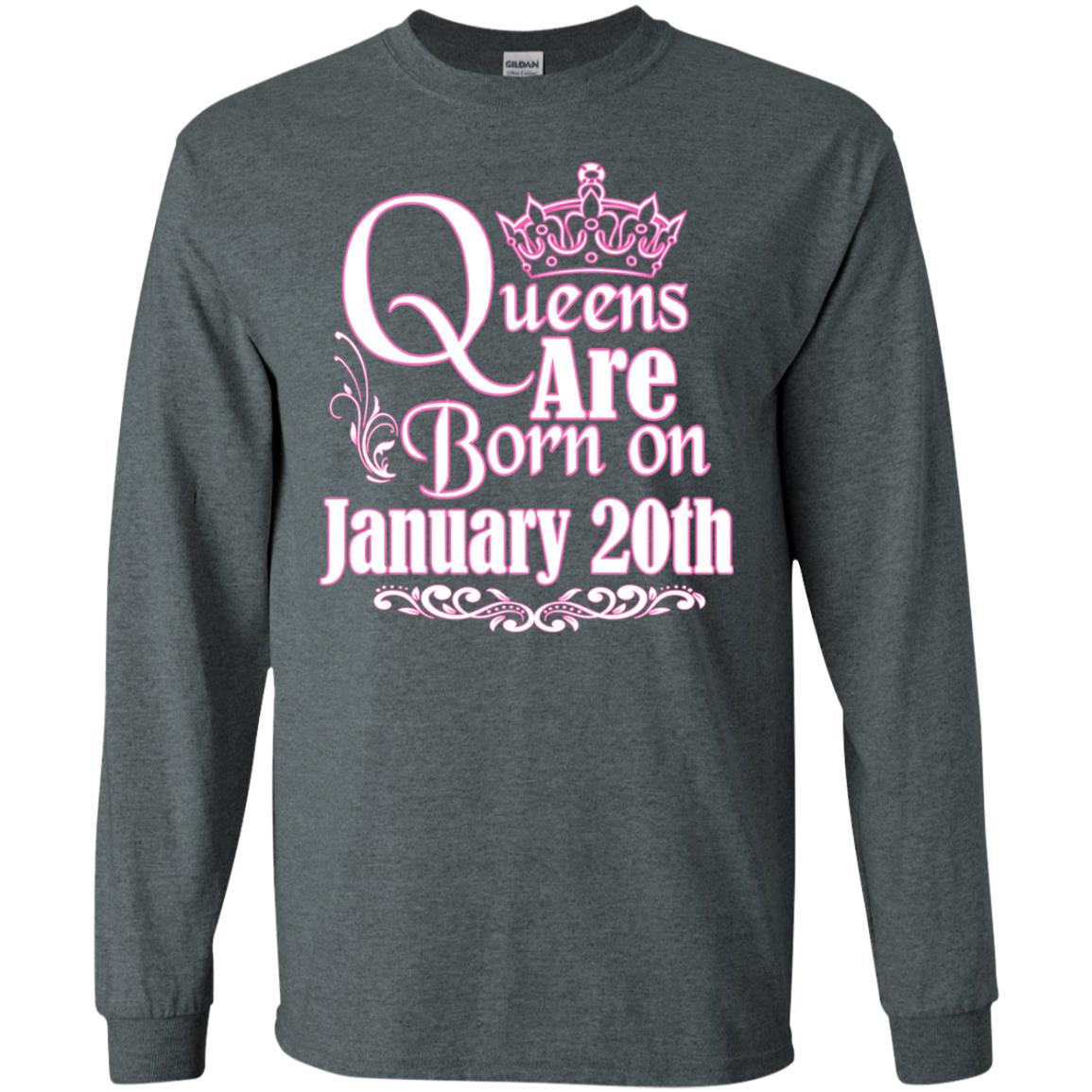 Queens Are Born On January 20th Birthday T-shirt Dark Heather