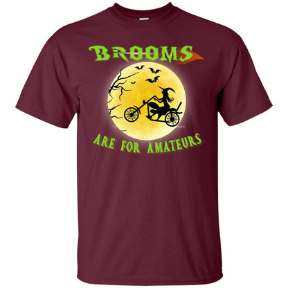 Brooms Are For Amateurs Witches Ride A Motorcycle Funny Halloween Shirt Maroon