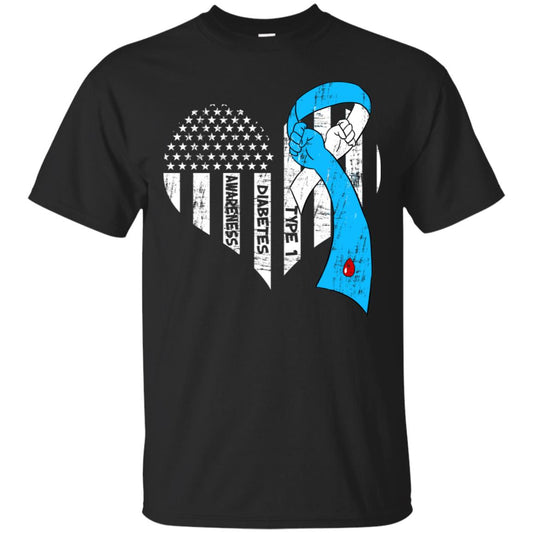 Diabetes Awareness Type 1 Ribbon Flag Shirt Black