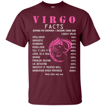 Virgo Facts 1 Awesome Zodiac Sign Gift Shirt For Virgo Horoscope Maroon
