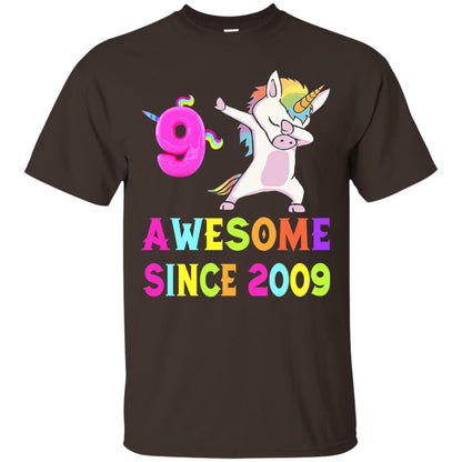 Unicorn Dabbing Awesome Since 2009 9th Birthday T-shirt Dark Chocolate