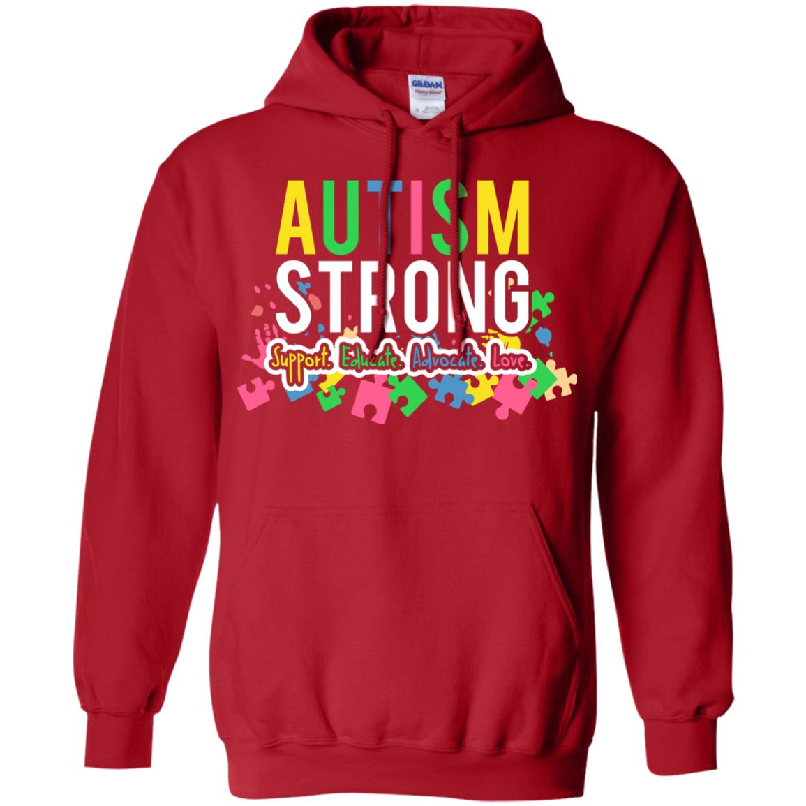 Autism Strong Support Educate Advocate Love Autism Awearness T-shirt Red