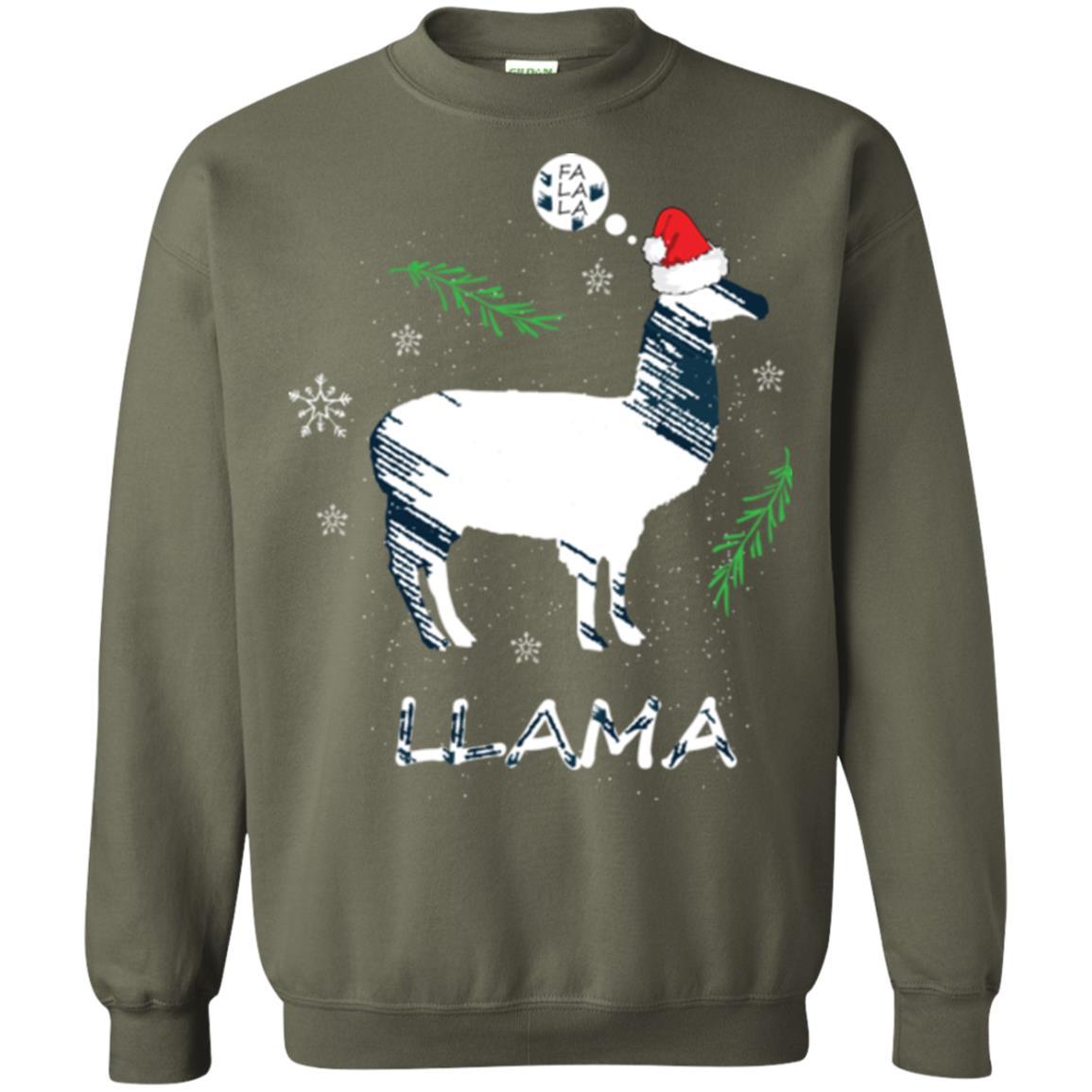 Christmas T-shirt Fa La La La Llama T-shirt Military Green