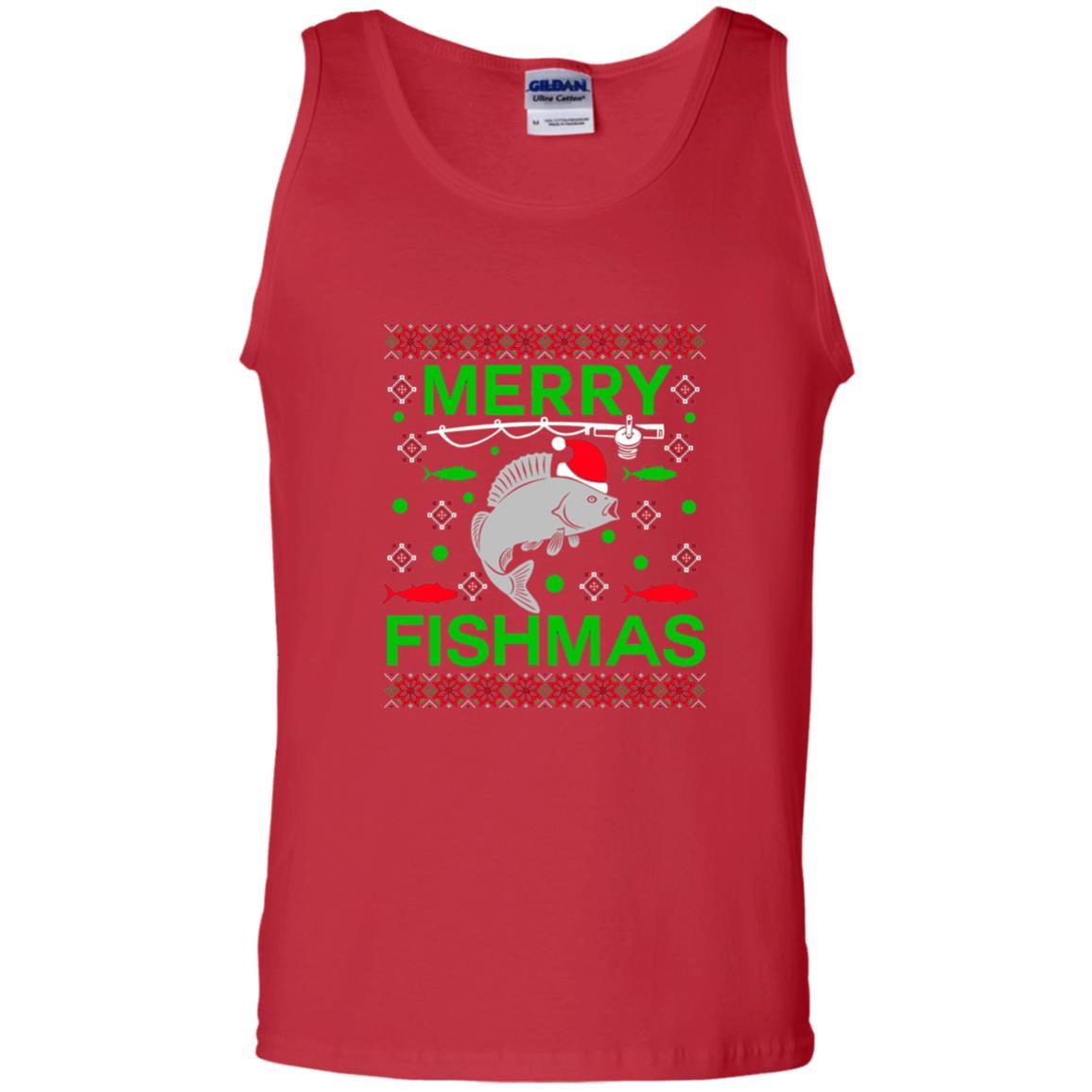 Christmas T-shirt Merry Fishmas Merry Christmas Fisherman Red