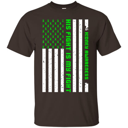 Kidney Awareness His Fight Is My Fight Kelly Green Ribbon Stars Flag Of Usa Shirt Dark Chocolate