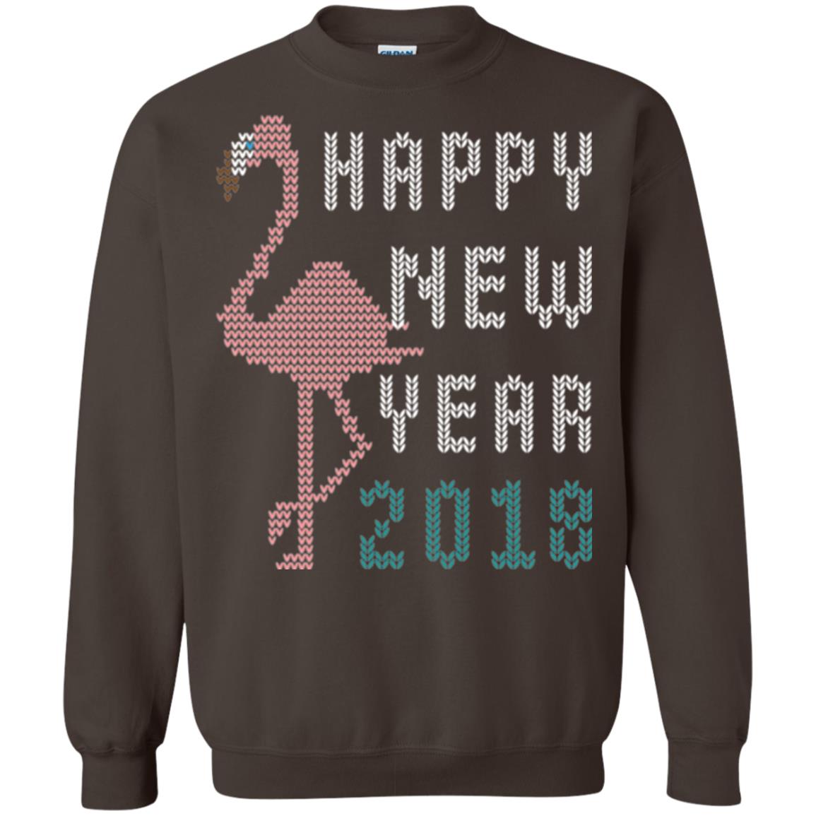 Happy New Year 2018 T-shirt Pink Flamingo Dark Chocolate