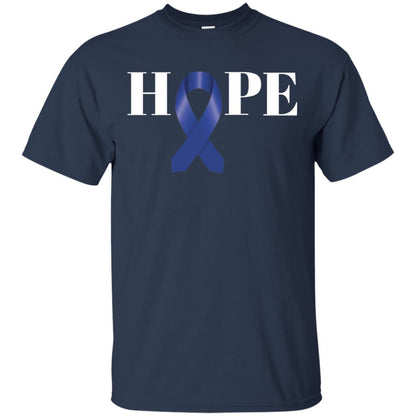 Hope Blue Ribbon Cancer Awareness Colon Cancer T-shirt Navy