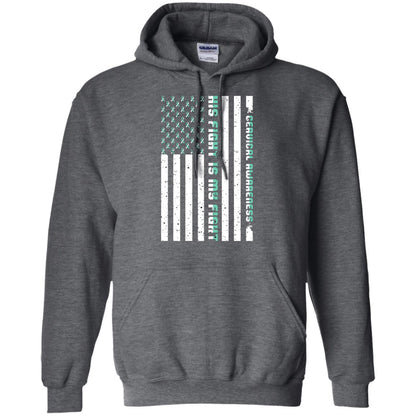 Cervical Awareness His Fight Is My Fight Teal White Stars Flag Of Usa Shirt Dark Heather