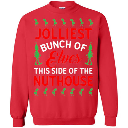 Christmas T-shirt Jolliest Bunch Of Elves This Side Of The Nuthouse Red