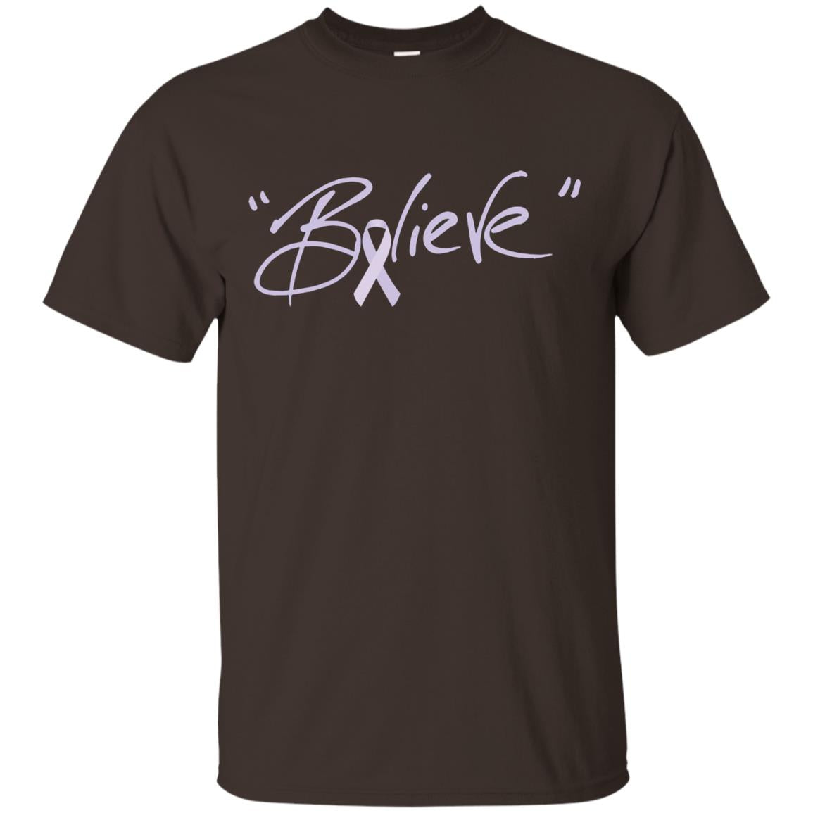 All Cancer Awareness Shirt Lavender Ribbon Believe Dark Chocolate