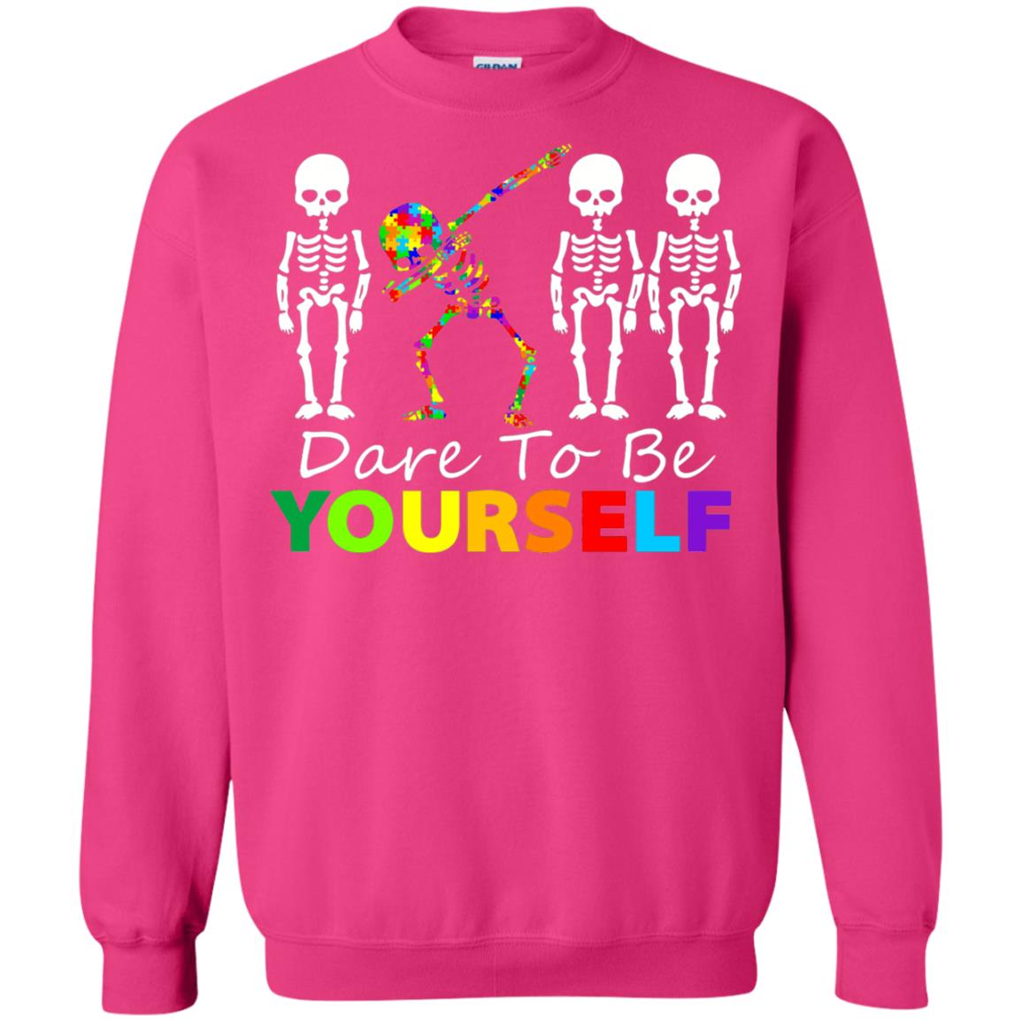 Skeleton Dabbing Dare To Be Yourself Autism Awareness Shirt Heliconia