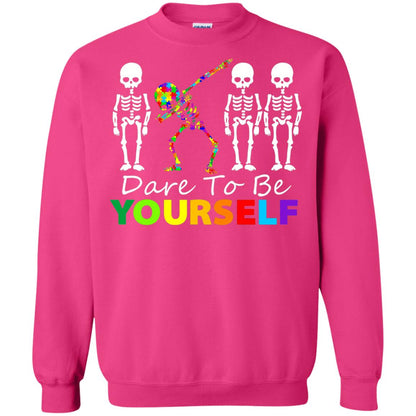 Skeleton Dabbing Dare To Be Yourself Autism Awareness Shirt Heliconia