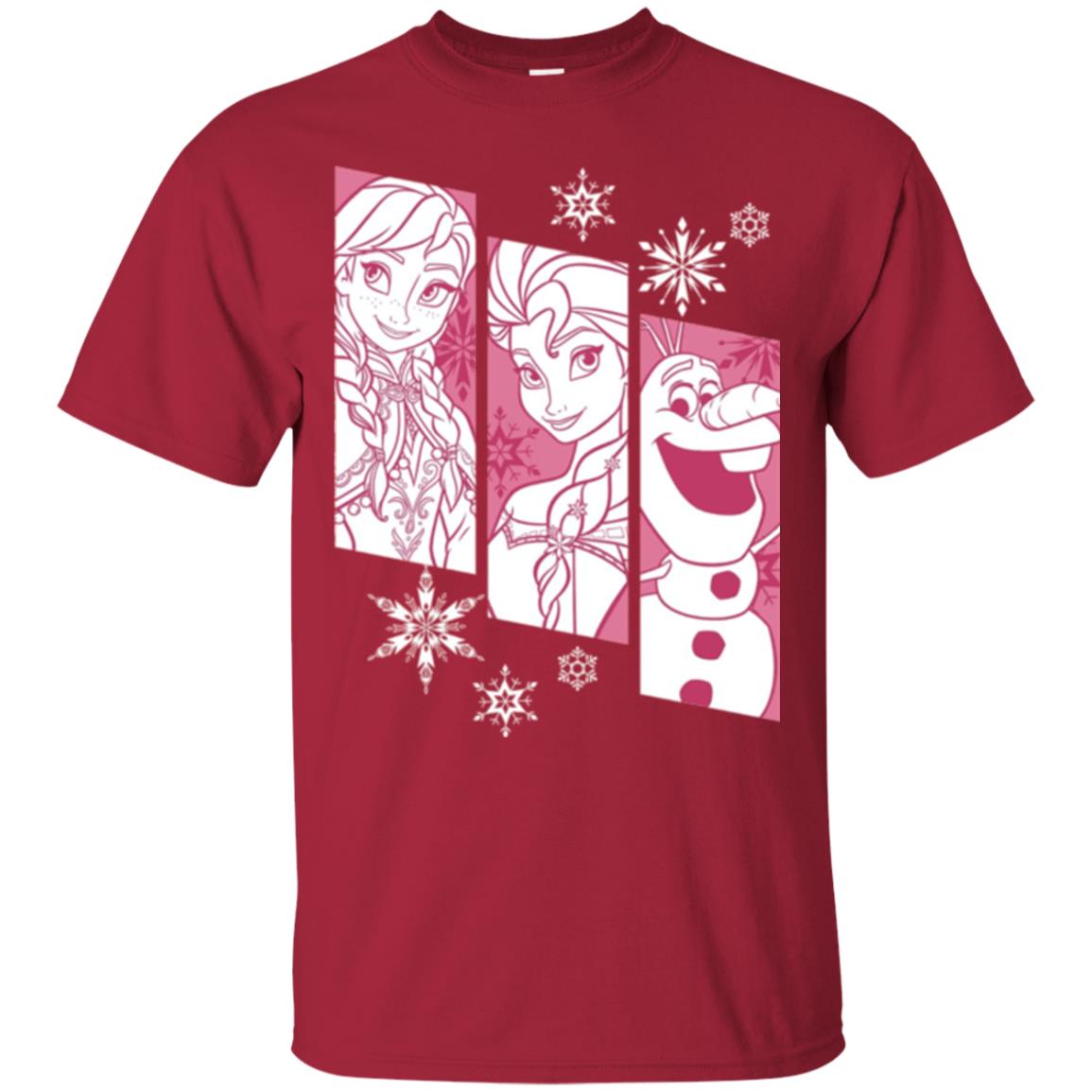 Frozen Anna Elsa Olaf Snowflake Panel Graphic T-shirt Cardinal