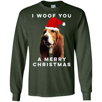 Basset Hound T-shirt I Woof You A Merry Christmas Forest Green