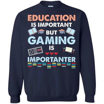 Education Is Important But Gaming Importanter Gamer T-shirt Navy