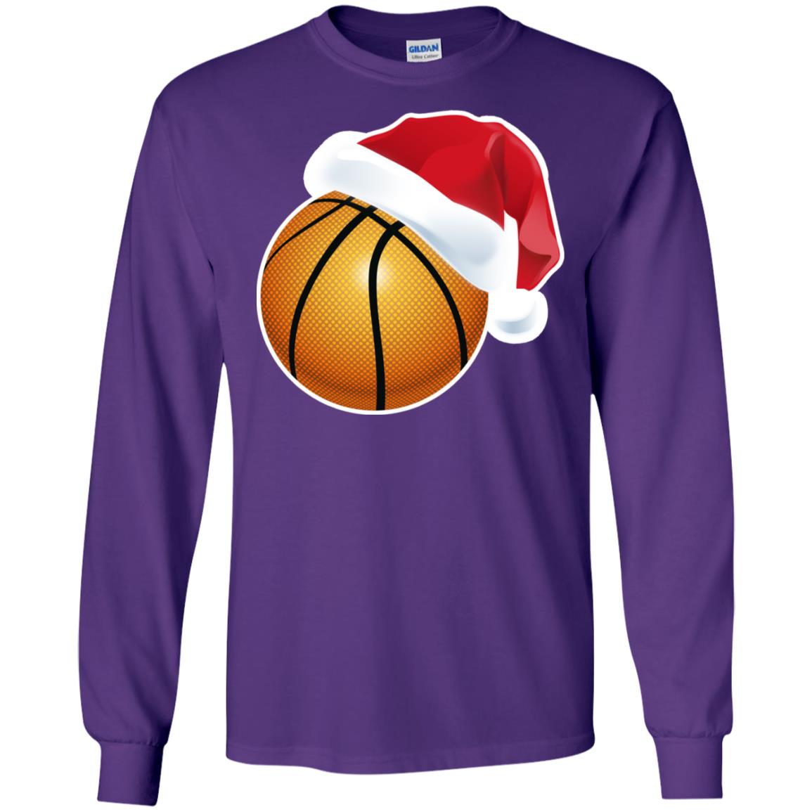 Basketball With Santa Claus Hat X-mas Shirt For Basketball Lovers Purple