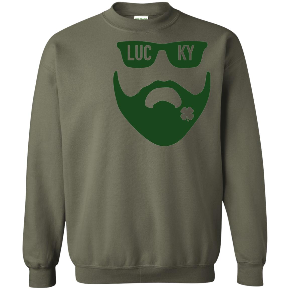 Green Bearded Clover Lucky Charm St. Patrick_s Day T-shirt Military Green