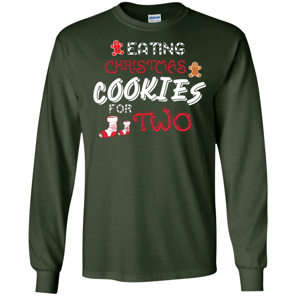 Christmas T-shirt Eating Christmas Cookies For Two Forest Green