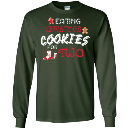 Christmas T-shirt Eating Christmas Cookies For Two Forest Green