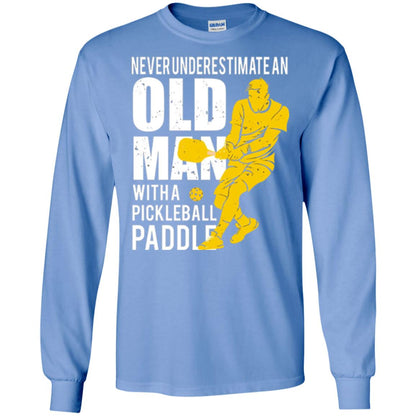 Never Underestimate Old Man With Pickleball Paddle Lover T-shirt Carolina Blue