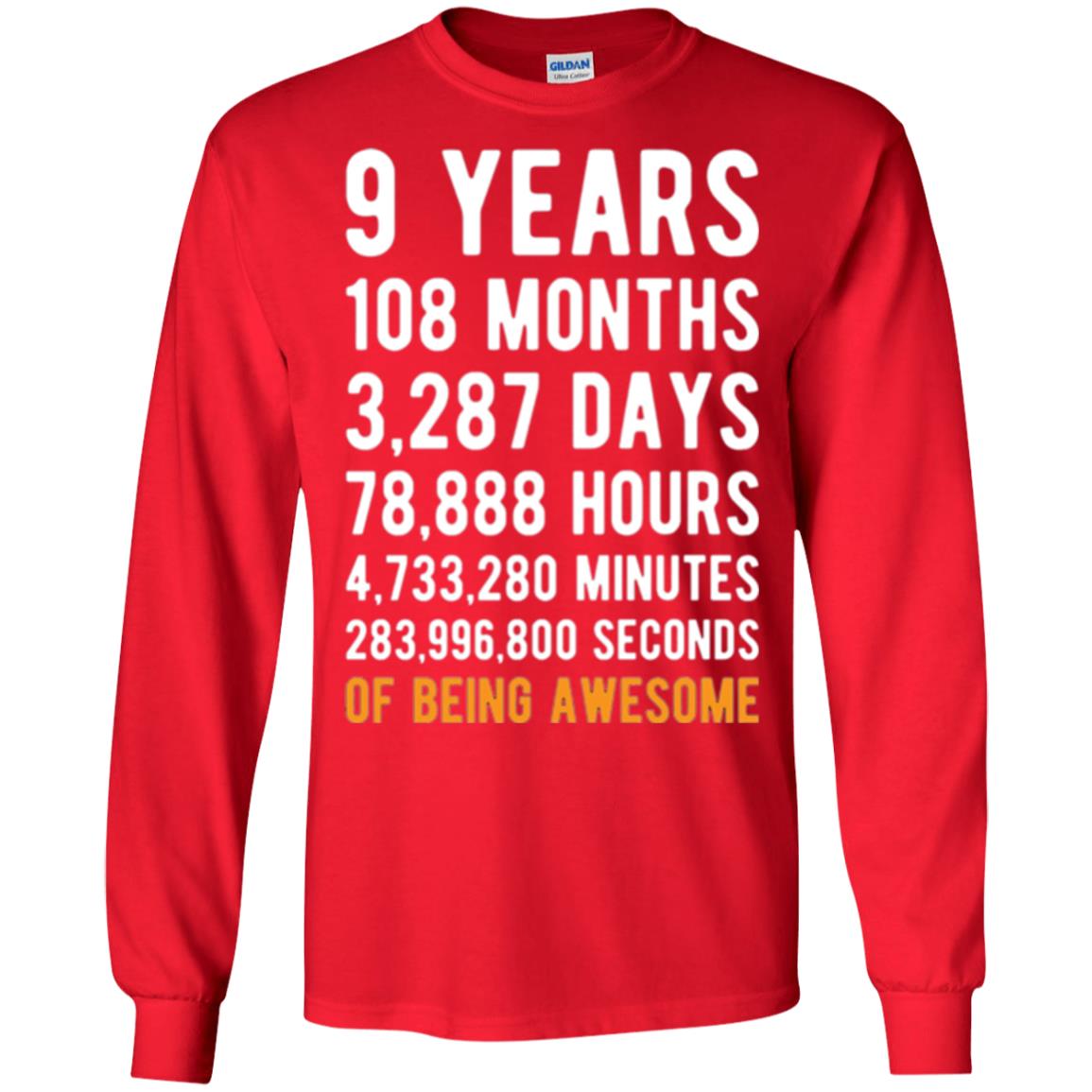 9th Birthday T-shirt 9 Years Old Being Awesome Red
