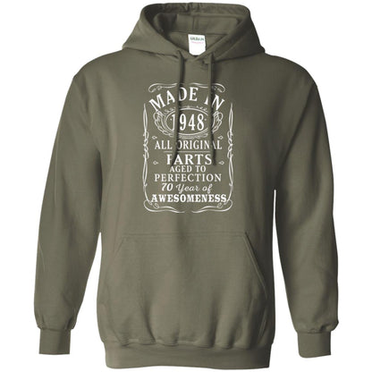 70th Birthday T-shirt Made In 1948 All Original Parts Aged To Perfection Military Green