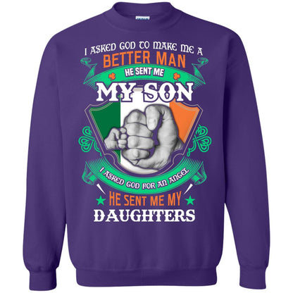 He Sent Me My Son He Sent Me My Daughters Saint Patrick's Day Shirt For Dad Purple