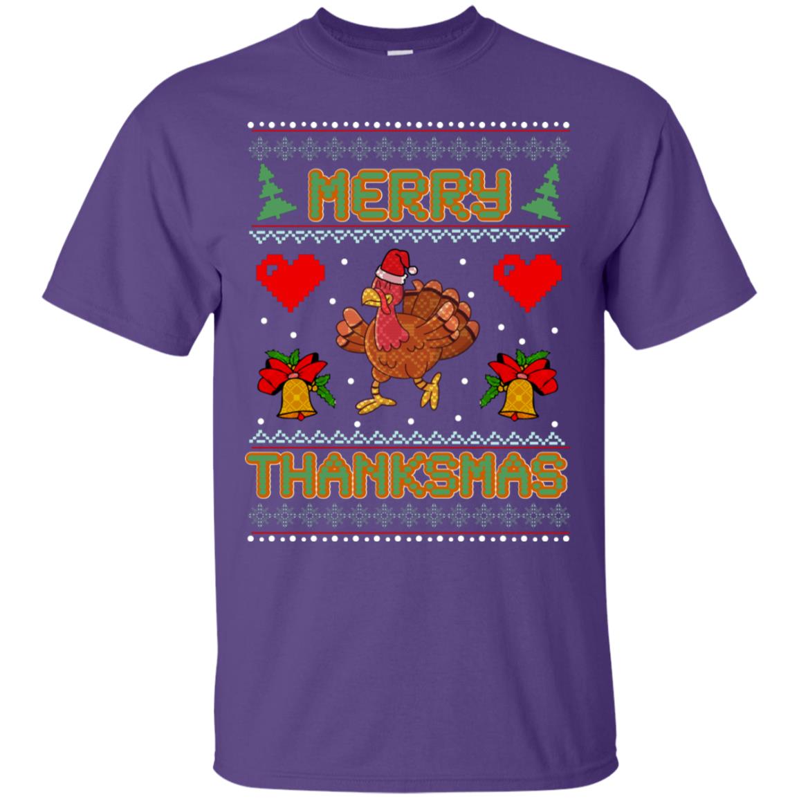 Merry Thanksmas Turkey Thanksgiving Gift Shirt For Mens Or Womens Purple