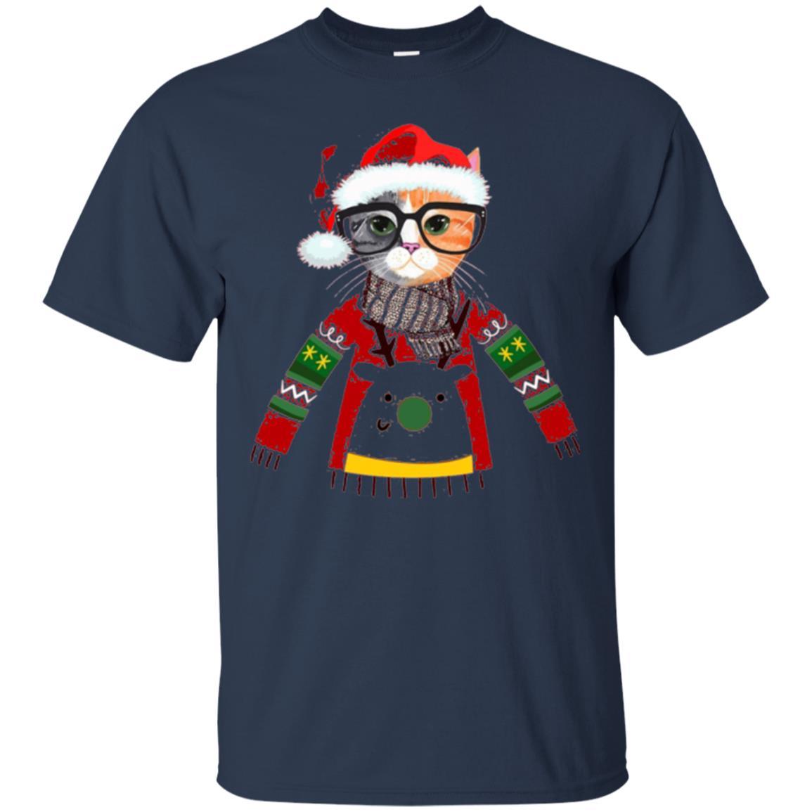 Christmas T-shirt Cat Lover Meowy Christmas T-shirt Navy