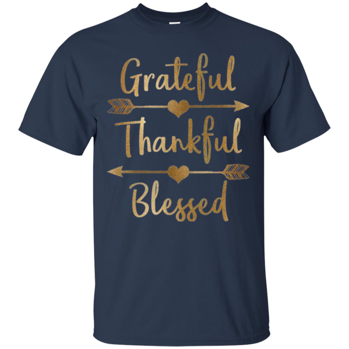 Thanksgiving T-shirt Grateful Thankful Blessed Navy