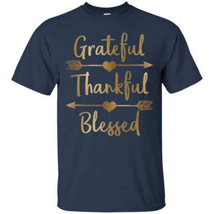 Thanksgiving T-shirt Grateful Thankful Blessed Navy