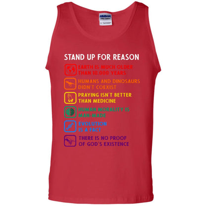 Stand Up For Reason Earth Is Much Older Than 10.000 Years Human And Dinosaurs Didn't Coexist Shirt Red