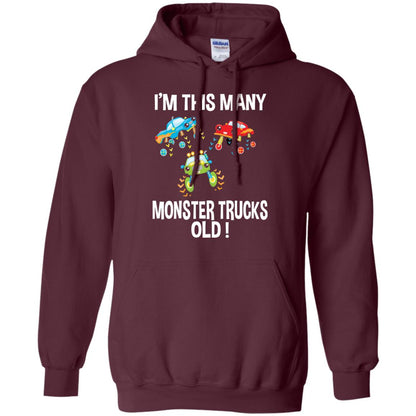 Birthday 3th Shirt Im This Many Monster Trucks Old Maroon