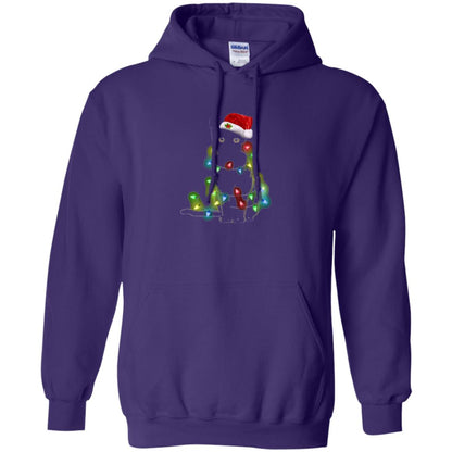 Christmas T-shirt Cat And Lights Purple