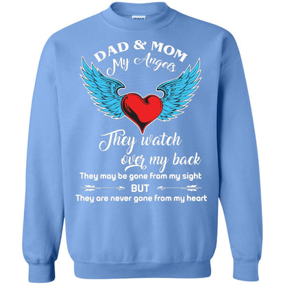 Dad And Mom My Angels They Watch Over My Back Family T-shirt Carolina Blue