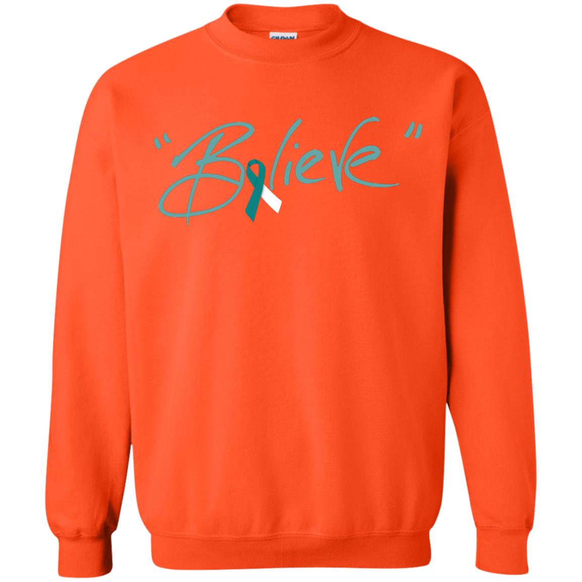 Cervical Cancer Awareness Shirt Teal White Ribbon Believe Orange