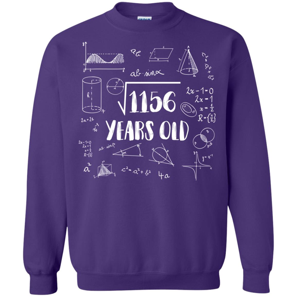 Square Root Of 1156 34th Birthday 34 Years Old Math T-shirt Purple