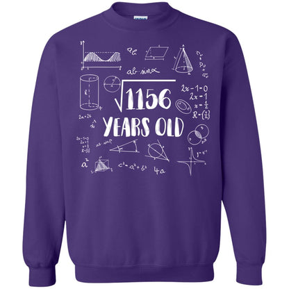 Square Root Of 1156 34th Birthday 34 Years Old Math T-shirt Purple