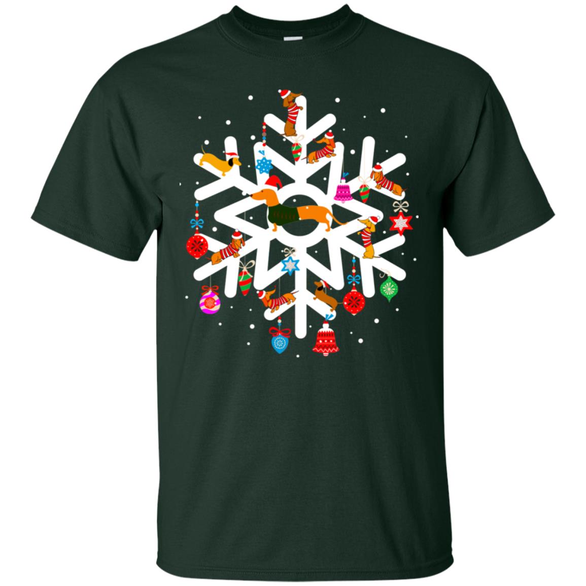 Winter Snow Flower Decorating Bauble And Dachshund X-mas Gift Shirt Forest