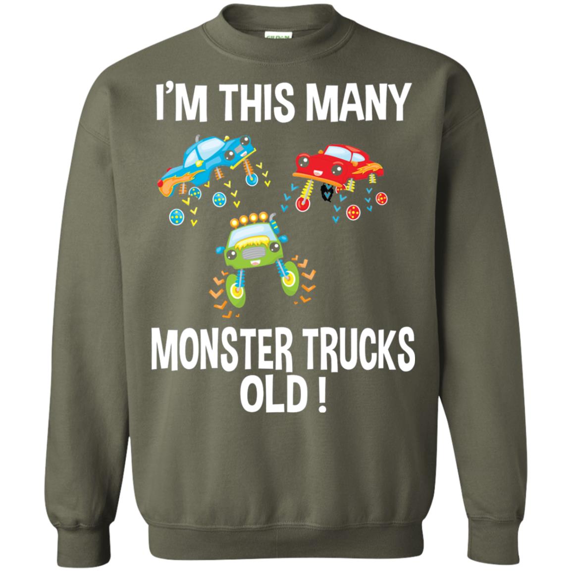 Birthday 3th Shirt Im This Many Monster Trucks Old Military Green