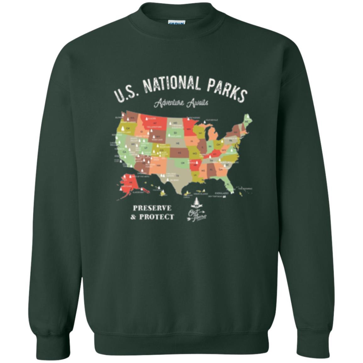 Hiking Camping T-shirt National Park Map Vintage T-shirt Forest Green
