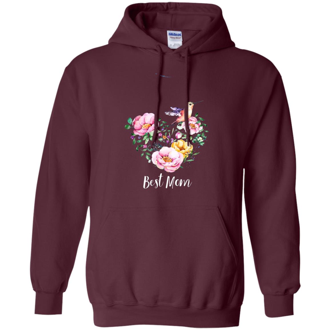 Best Mom Hummingbird Flower Heart Mommy Shirt Maroon