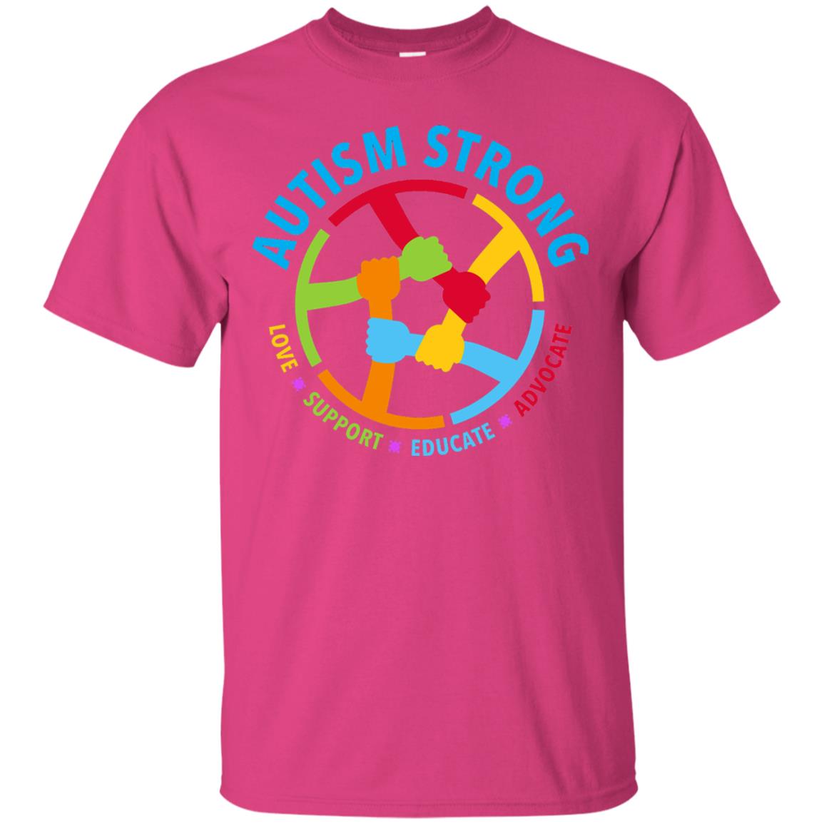 Autism Strong Love Support Educate Advocate Autism Awareness T-shirt Heliconia