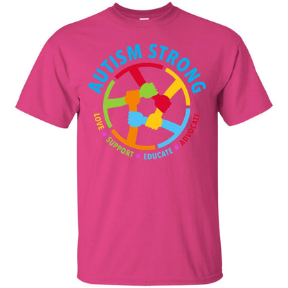 Autism Strong Love Support Educate Advocate Autism Awareness T-shirt Heliconia