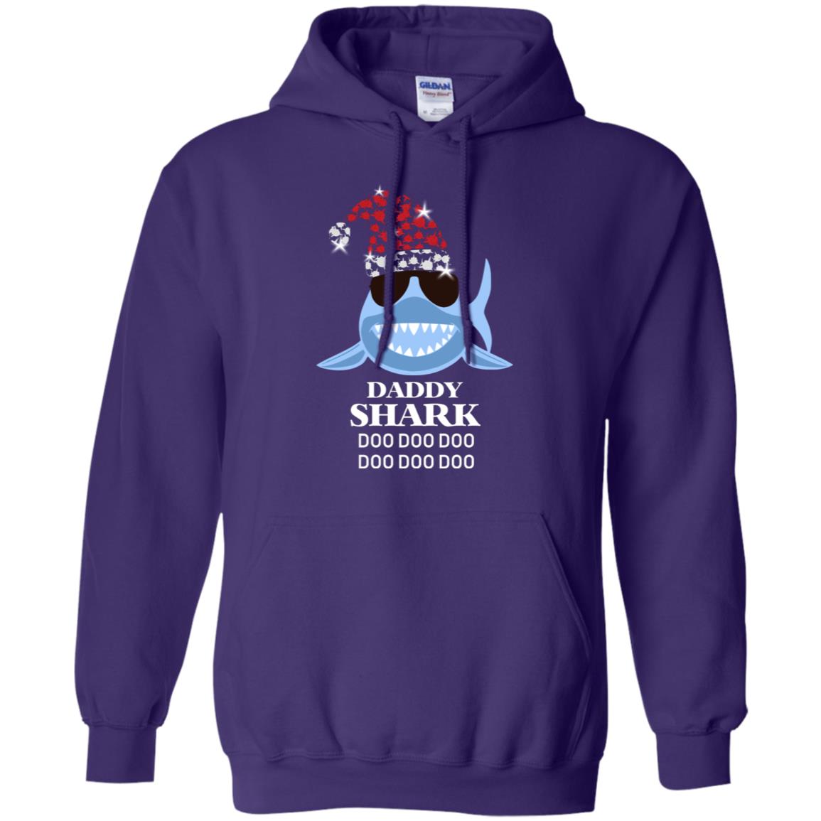 Daddy Shark With Santa Claus Hat Merry X-mas Family Shark Gift Shirt Purple
