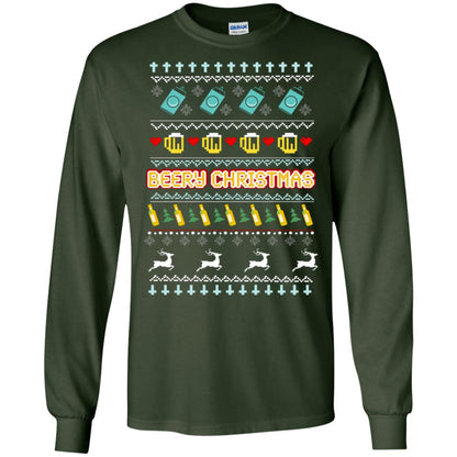 Beery Christmas Merry X-mas Beer Drinking Lovers Gift Shirt Forest Green