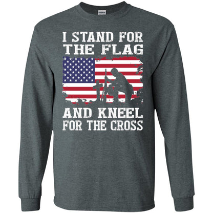 Miiitary T-shirt Stand For The Flag And Kneel For The Cross Dark Heather