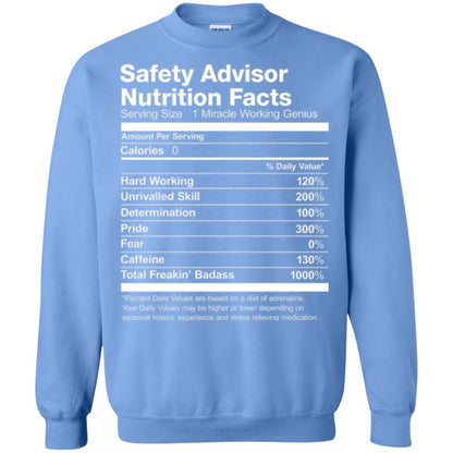 Safety Advisor Nutrition Facts Funny T-shirt Carolina Blue