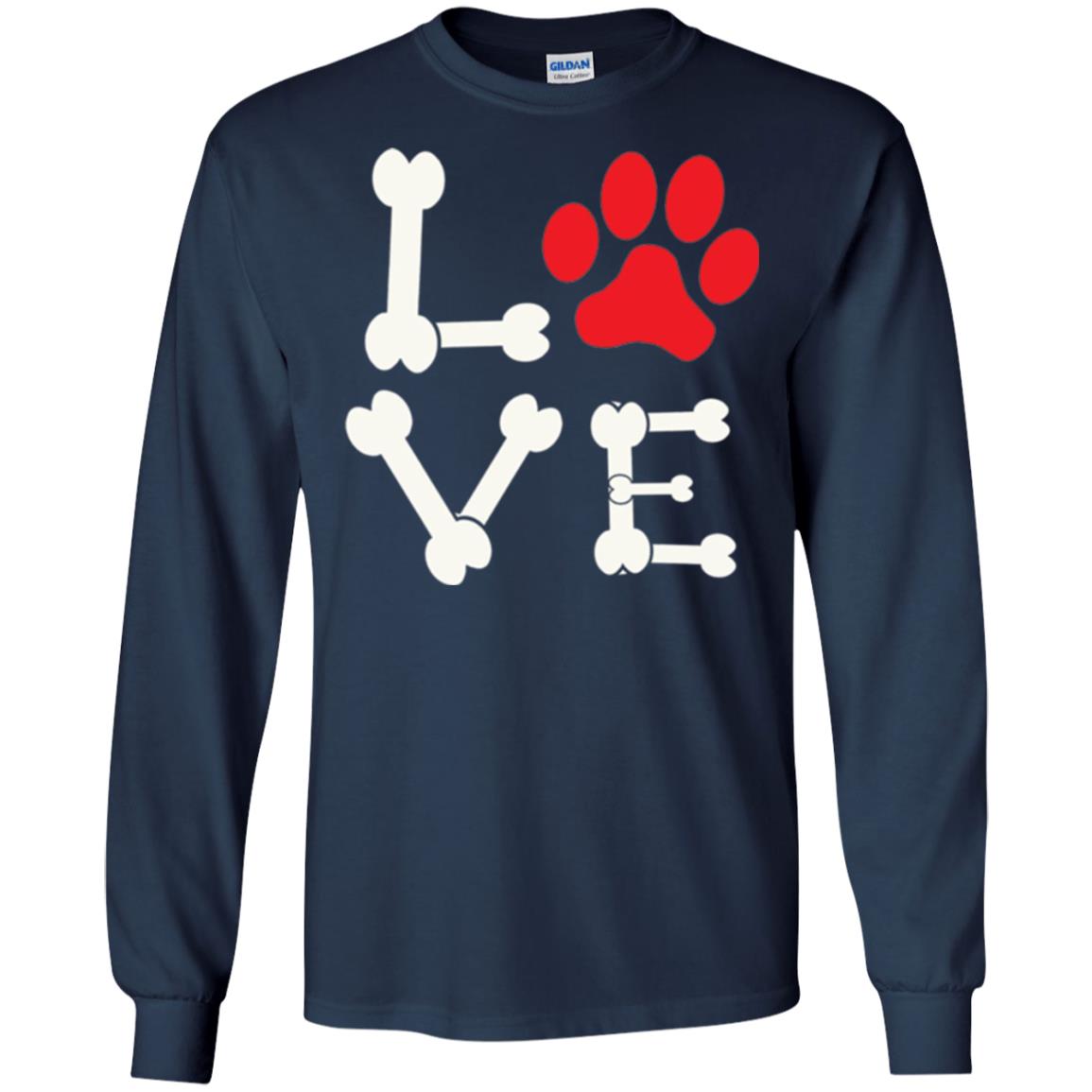 Love My Dog Red Pawprint Dog Bones T-shirt Navy